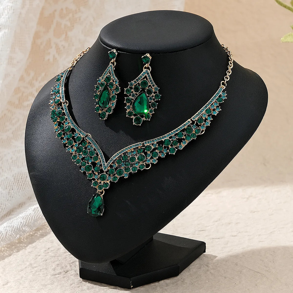 Lady Water Droplets Alloy Plating Inlay Rhinestones Women'S Earrings Necklace