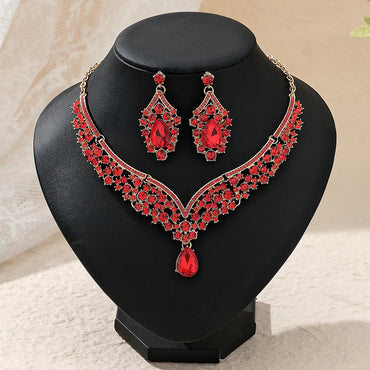 Lady Water Droplets Alloy Plating Inlay Rhinestones Women'S Earrings Necklace