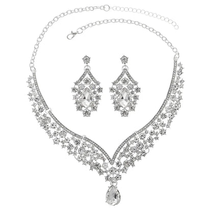 Lady Water Droplets Alloy Plating Inlay Rhinestones Women'S Earrings Necklace