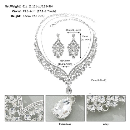 Lady Water Droplets Alloy Plating Inlay Rhinestones Women'S Earrings Necklace