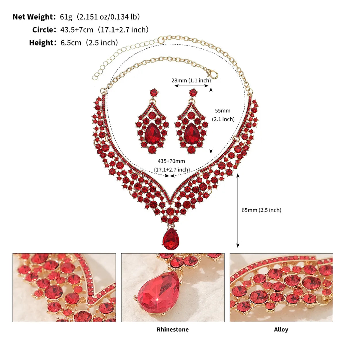 Lady Water Droplets Alloy Plating Inlay Rhinestones Women'S Earrings Necklace