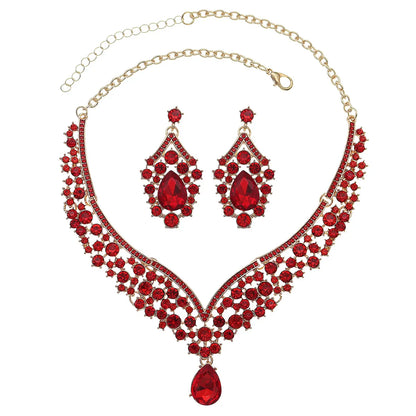 Lady Water Droplets Alloy Plating Inlay Rhinestones Women'S Earrings Necklace