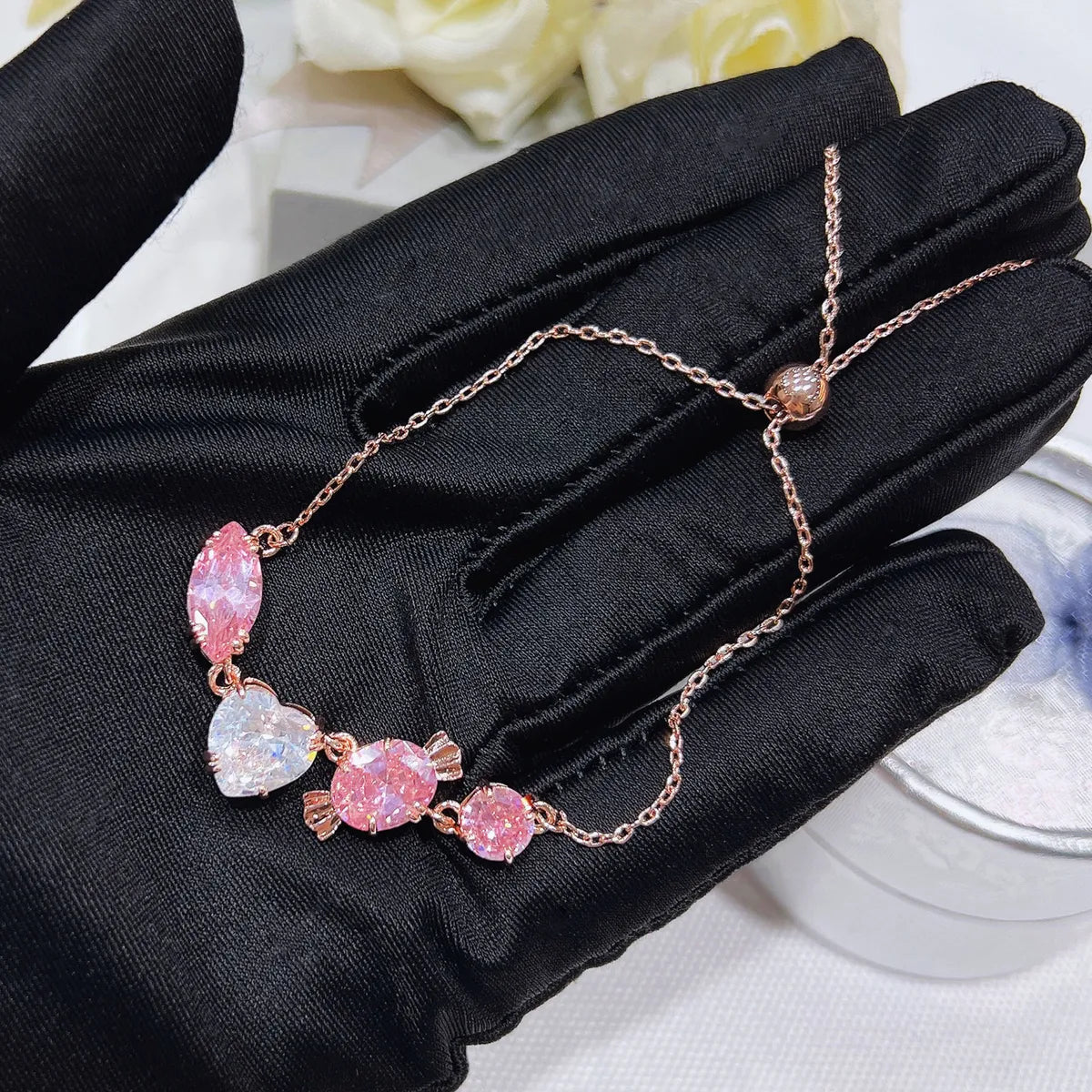 Lady Water Droplets Heart Shape Copper Inlay Artificial Gemstones Bracelets Necklace