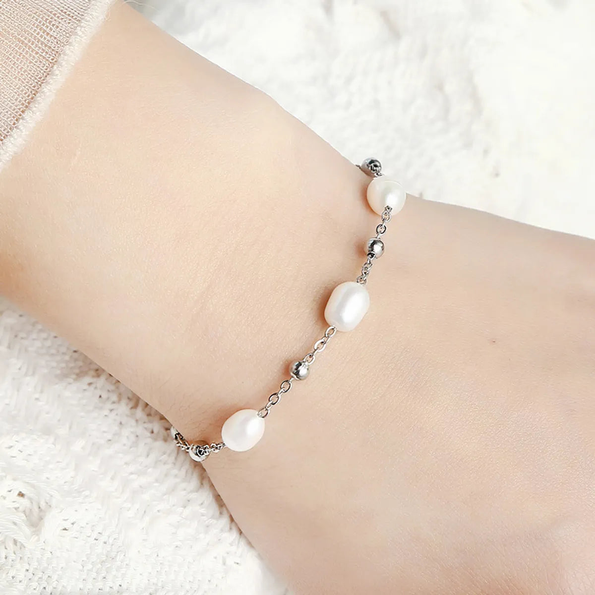 Lady Water Droplets Stainless Steel Freshwater Pearl Beaded Bracelets