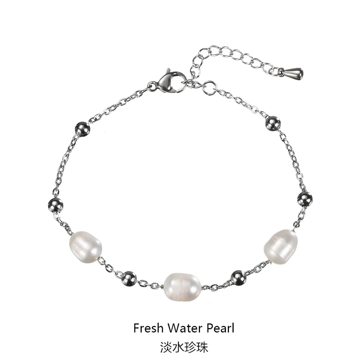 Lady Water Droplets Stainless Steel Freshwater Pearl Beaded Bracelets