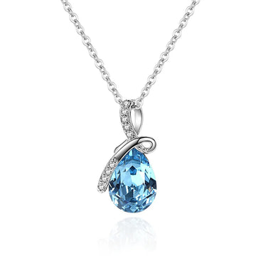 Lady Water Droplets Sterling Silver Inlay Zircon Pendant Necklace