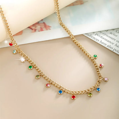 Lady Xuping Round Stainless Steel Plating Inlay Artificial Gemstones 14k Gold Plated Necklace