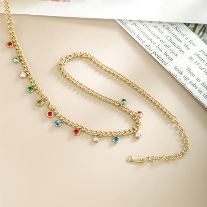 Lady Xuping Round Stainless Steel Plating Inlay Artificial Gemstones 14k Gold Plated Necklace