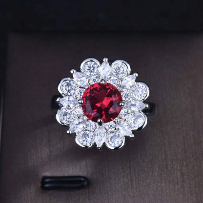 Large Colored Gemstone Jewelry Wholesale Natural Ruby Plated White Gold Open Ring