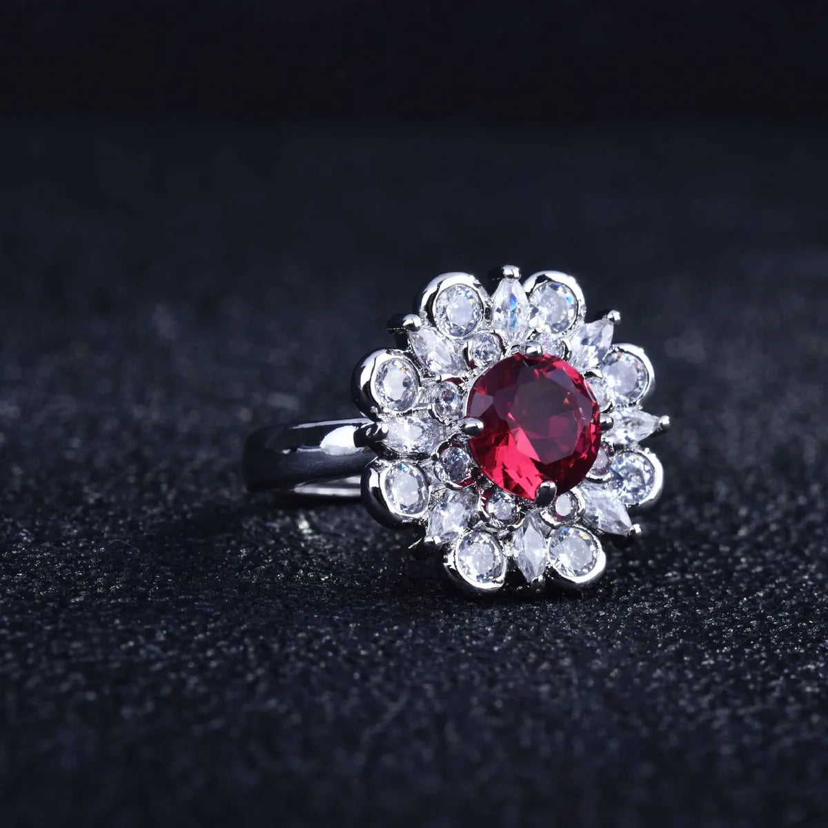 Large Colored Gemstone Jewelry Wholesale Natural Ruby Plated White Gold Open Ring