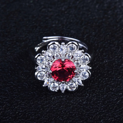 Large Colored Gemstone Jewelry Wholesale Natural Ruby Plated White Gold Open Ring