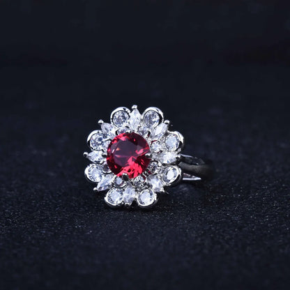 Large Colored Gemstone Jewelry Wholesale Natural Ruby Plated White Gold Open Ring