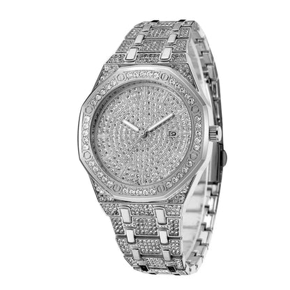 Large Dial Full Of Stars  Diamond-Set Calendar Steel Strap Watch  Hot-Selling Men'S Steel Strap Watch Nihaojewelry Wholesale