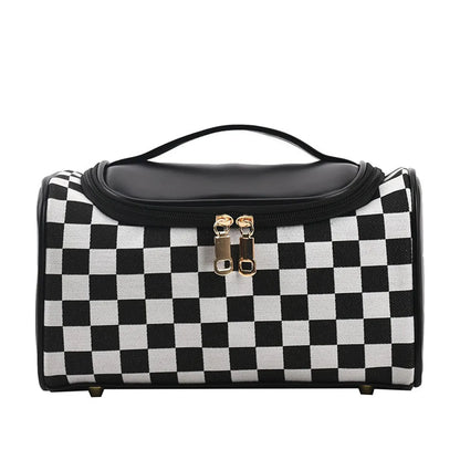 Large Portable Plaid Fashionable Makeup Bag Large Capacity Stitching Toiletry Bag Portable Zipper Makeup Storage Bag Simple