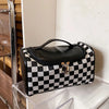 Large Portable Plaid Fashionable Makeup Bag Large Capacity Stitching Toiletry Bag Portable Zipper Makeup Storage Bag Simple