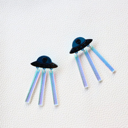 Laser Colorful Ufo Earrings Funny Spaceship Creative Acrylic Earrings Wholesale