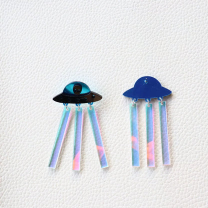 Laser Colorful Ufo Earrings Funny Spaceship Creative Acrylic Earrings Wholesale