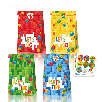 LB237  Children'S Building Blocks Square PARTY TIME PARTY Birthday Candy Kraft Paper Bag Set