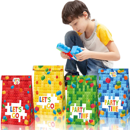 LB237  Children'S Building Blocks Square PARTY TIME PARTY Birthday Candy Kraft Paper Bag Set