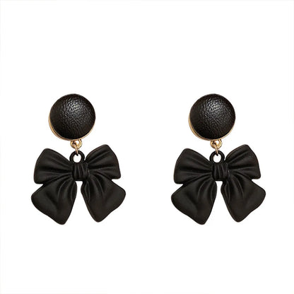 Leather Button-shaped Bow Earrings