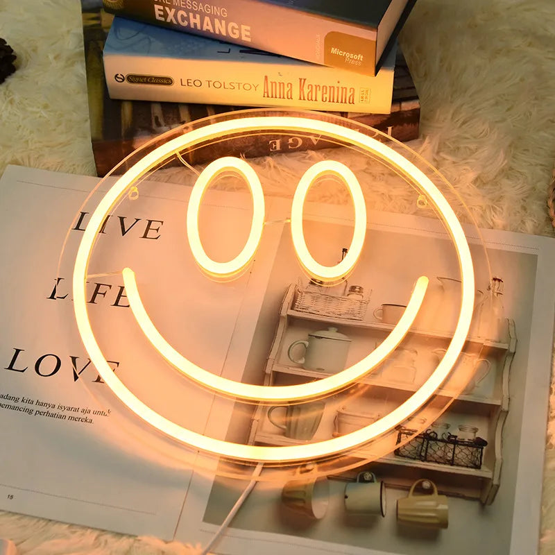 LED  Smile Face PC Material Light Sign Atmosphere Decoration Room Living Room Pendant