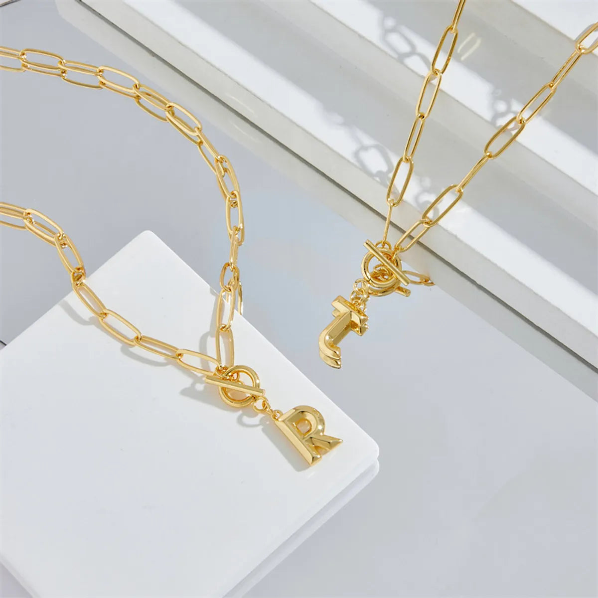 Letter 18k Geometric Brass Electroplating Gold Pendant Simple Copper Necklace Female