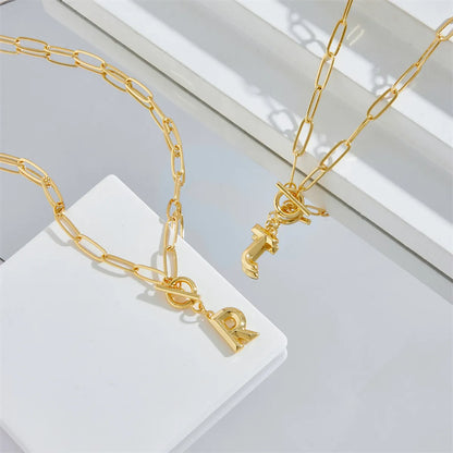 Letter 18k Geometric Brass Electroplating Gold Pendant Simple Copper Necklace Female