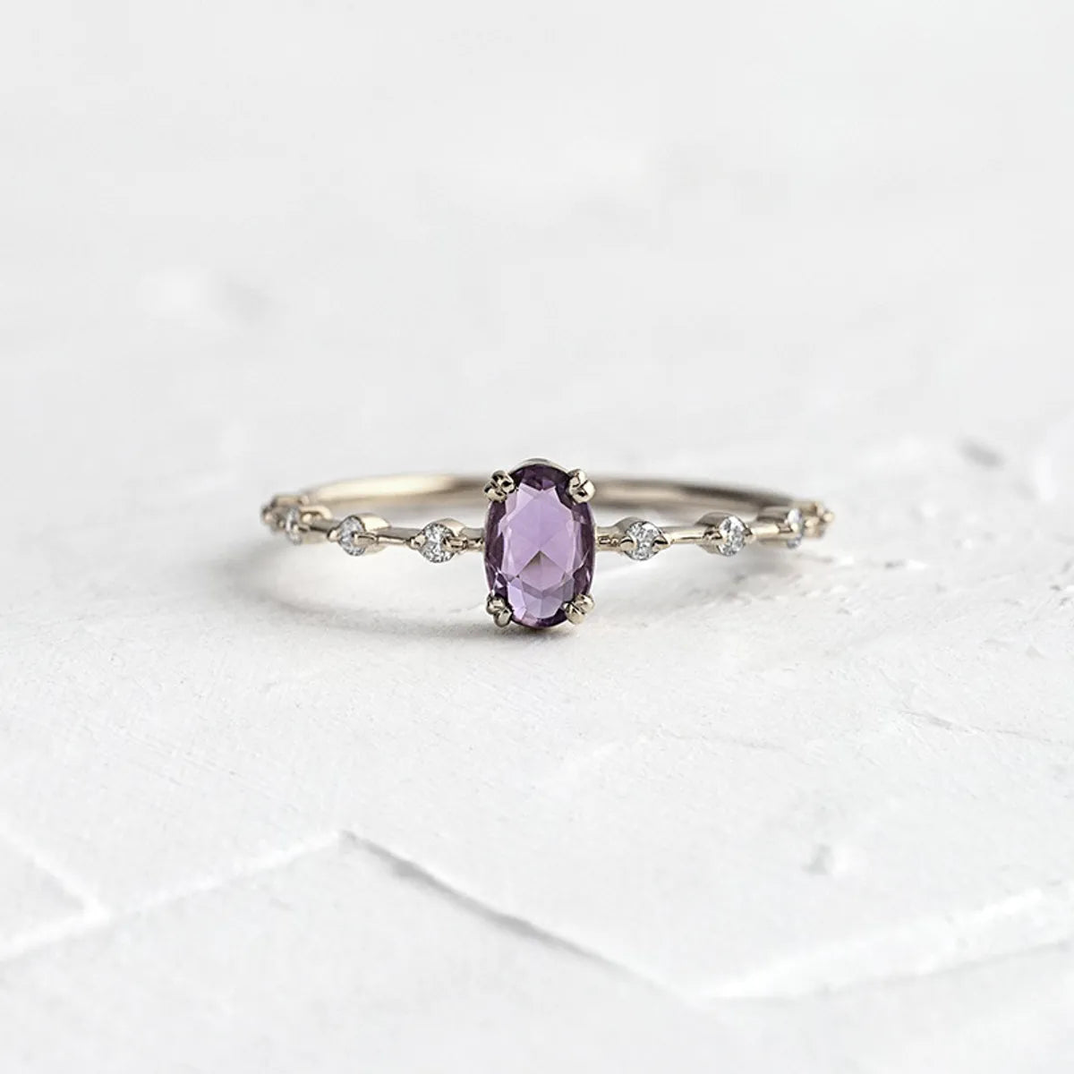 Light Luxury 18k Gold Female Ring Geometric Purple Zircon Simple Copper Ring