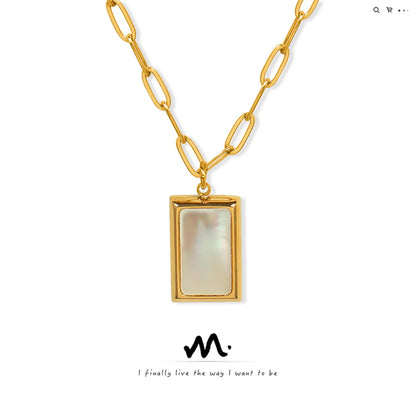 Wholesale Jewelry French Style Geometric 304 Stainless Steel 18K Gold Plated Plating Inlaid Shell Necklace