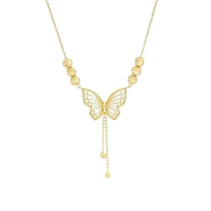 Live Hot Butterfly Tassel Titanium Steel Necklace Women's Fashion Dignified Hollow Five Lucky Beads Butterfly Clavicle Chain Necklace