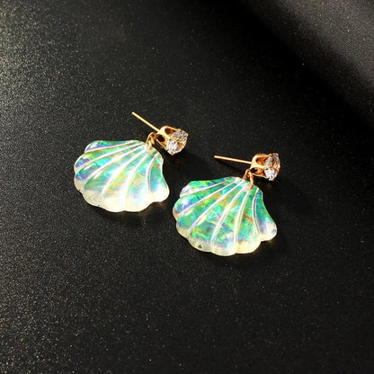 Long Color Fan-shaped Shell Earrings Nhgo143185