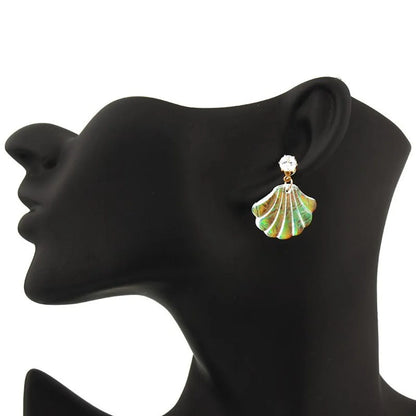 Long Color Fan-shaped Shell Earrings Nhgo143185