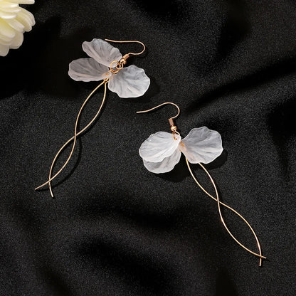 Long Crystal Petal Tassel Earrings