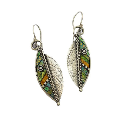 Vintage Style Leaf Plating Metal Artificial Gemstones Earrings