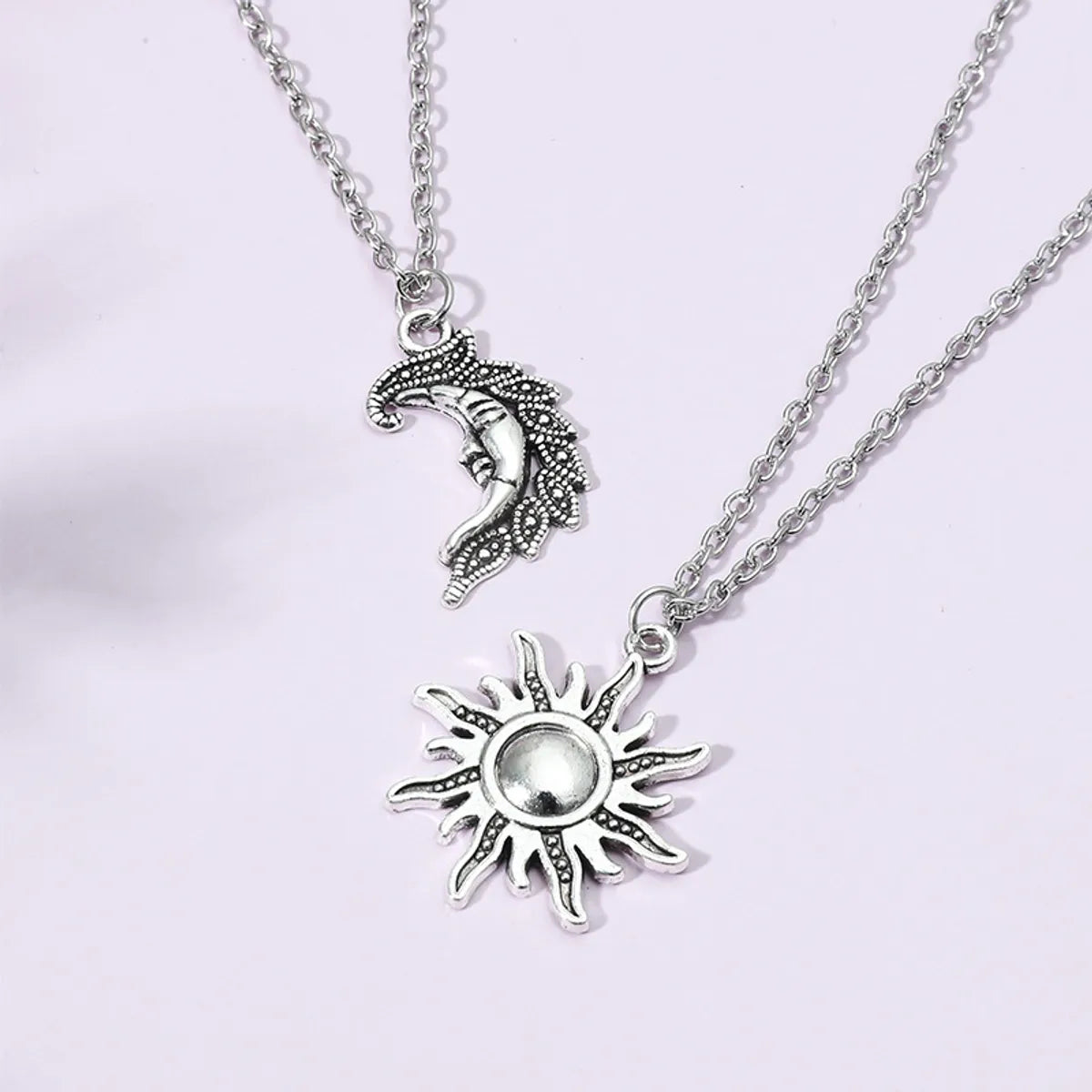 Long Sun Moon Single Layer Alloy Necklace