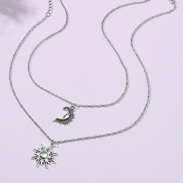 Long Sun Moon Single Layer Alloy Necklace