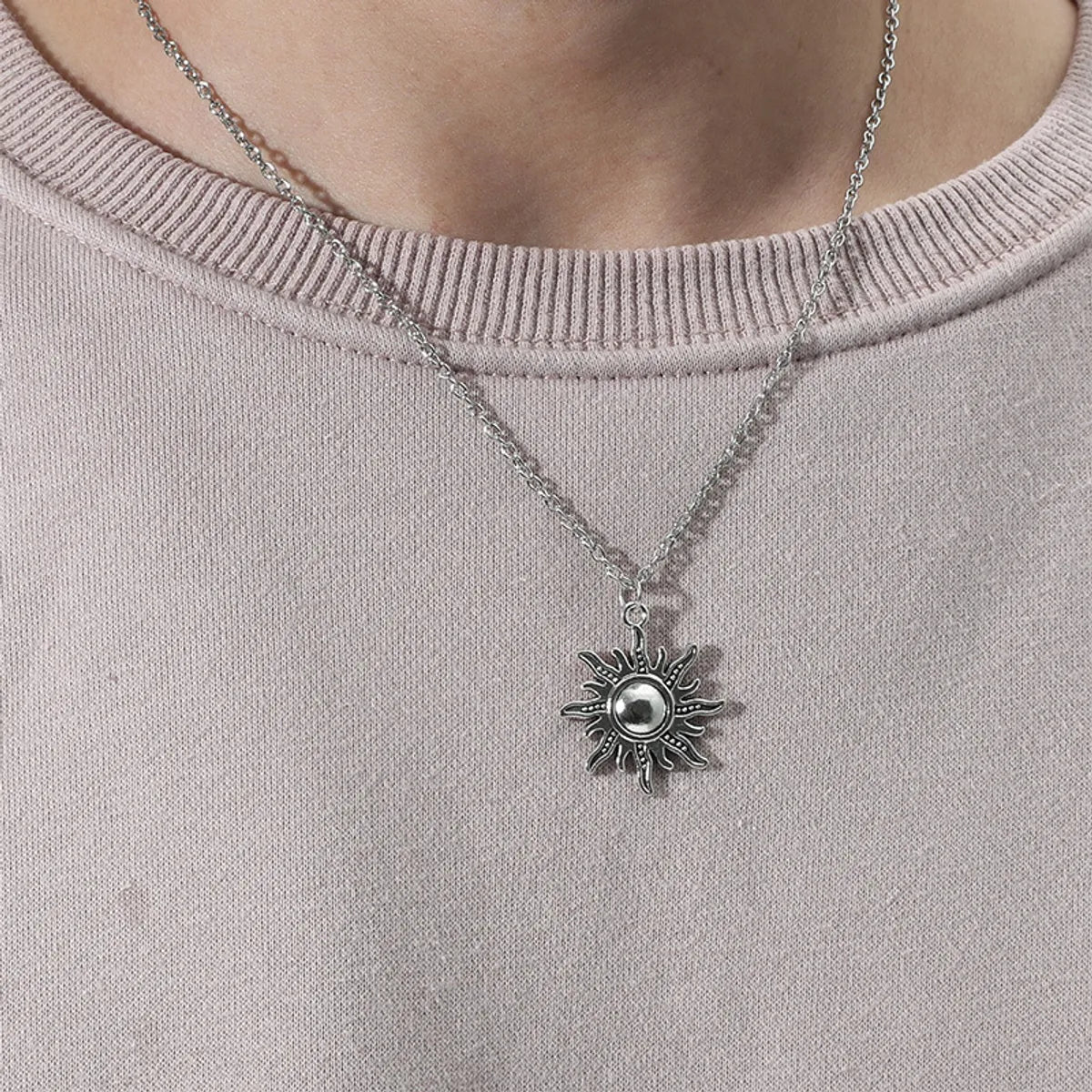 Long Sun Moon Single Layer Alloy Necklace