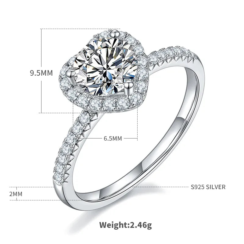 Love Heart-Shaped Ring S925 Silver Exquisite Ring Does Not Fade Four Colors Available Internet Celebrity