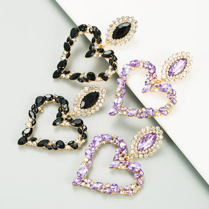 Love Love-shaped Alloy Inlaid Rhinestone Exaggerated Earrings