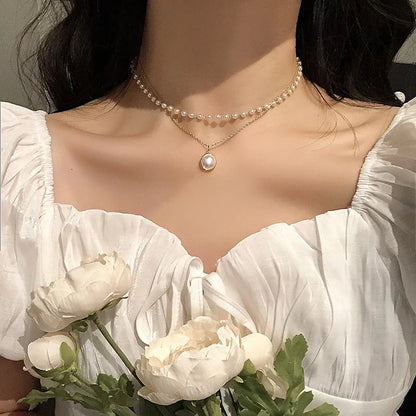 Love Stitching Pearl Japanese And Korean Necklace Design High-Grade Light Luxury Niche Clavicle Chain  New Women'S Necklace