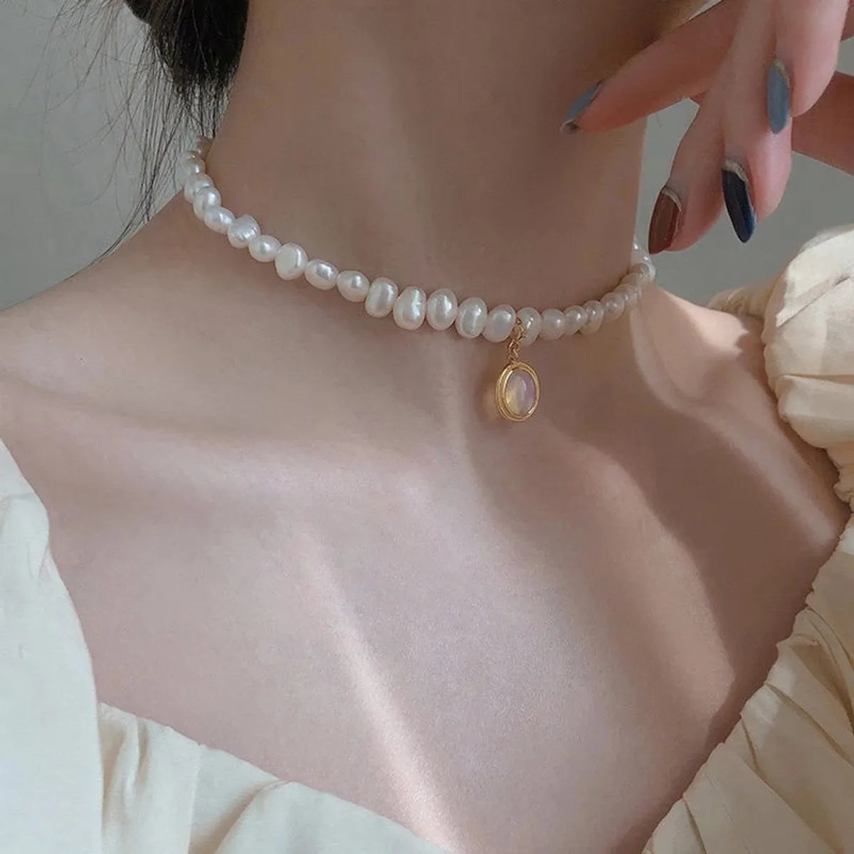 Love Stitching Pearl Japanese And Korean Necklace Design High-Grade Light Luxury Niche Clavicle Chain  New Women'S Necklace