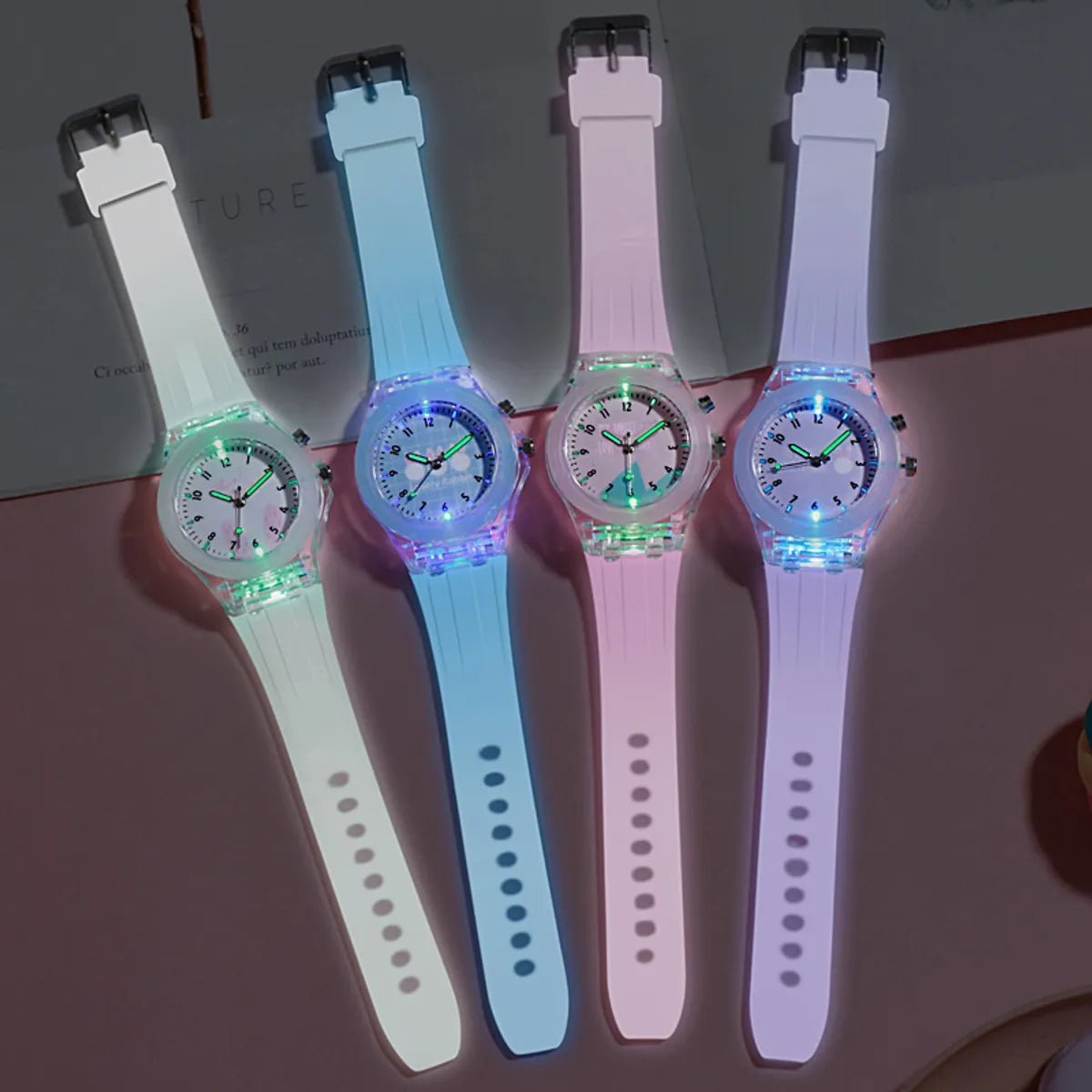 Luminous Children'S Watch Colorful Glowing Cartoon Rabbit Quartz  Cartoon Watch Wholesale