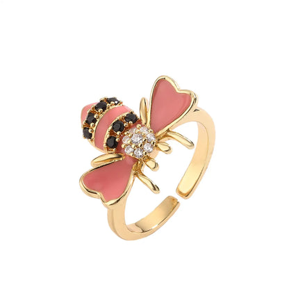 Luxurious Animal Bear Copper Plating Inlay Zircon Gold Plated Open Rings