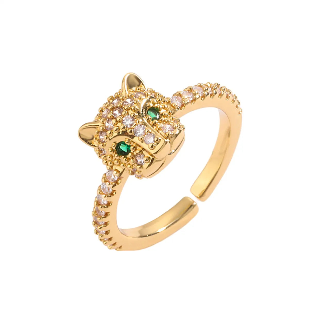 Luxurious Animal Bear Copper Plating Inlay Zircon Gold Plated Open Rings