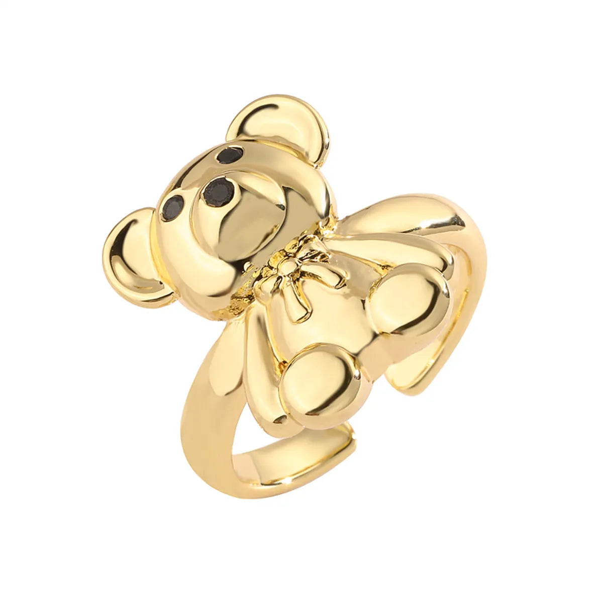 Luxurious Bear Heart Shape Copper Gold Plated Zircon Open Rings In Bulk