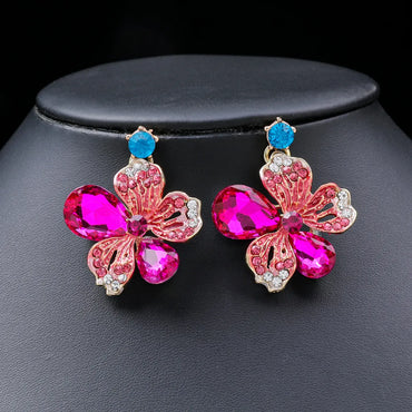 Luxurious Bridal Flower Alloy Inlay Rhinestones Glass Women's Earrings Necklace