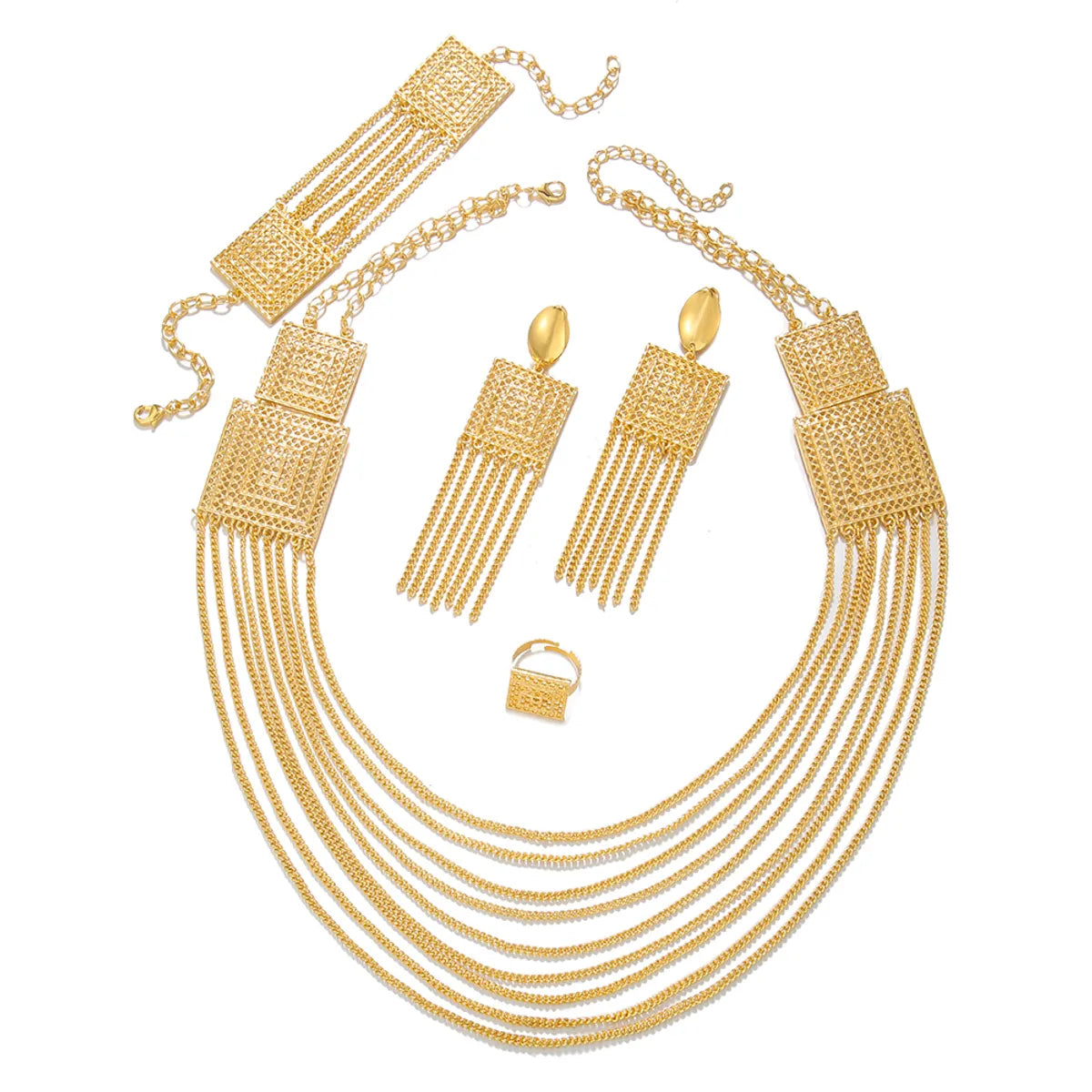 Luxurious Bridal Geometric Copper Tassel Plating 18k Gold Plated Jewelry Set