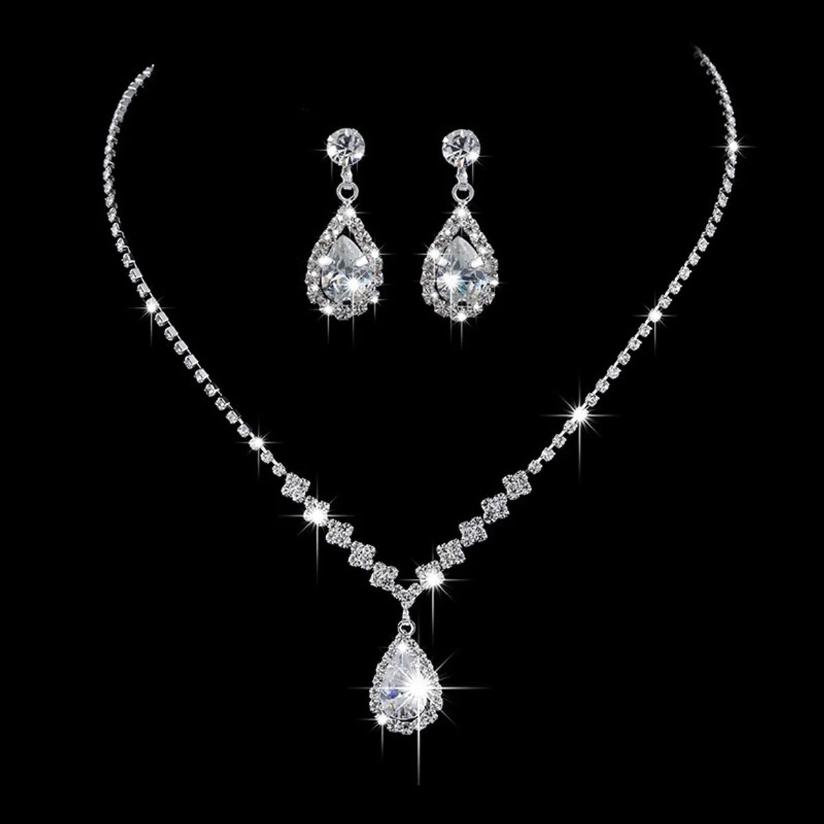 Luxurious Bridal Geometric Rhinestone Tassel Women's Jewelry Set