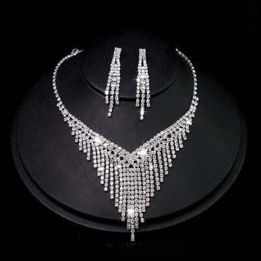 Luxurious Bridal Geometric Rhinestone Tassel Women's Jewelry Set