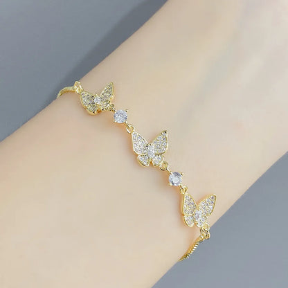 Luxurious Butterfly Copper Bracelets Gold Plated Zircon Copper Bracelets 1 Piece